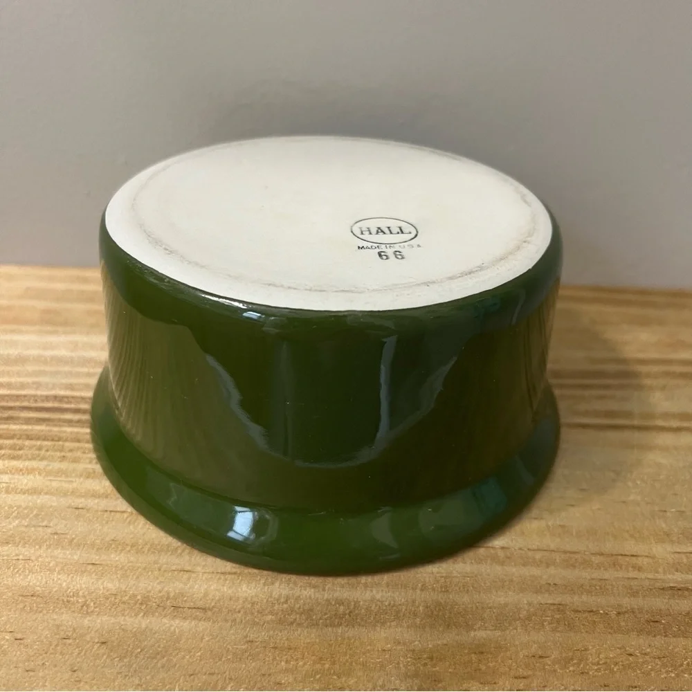 Vintage Hall China 66 Individual Casserole Dish with Lid in Green 6”